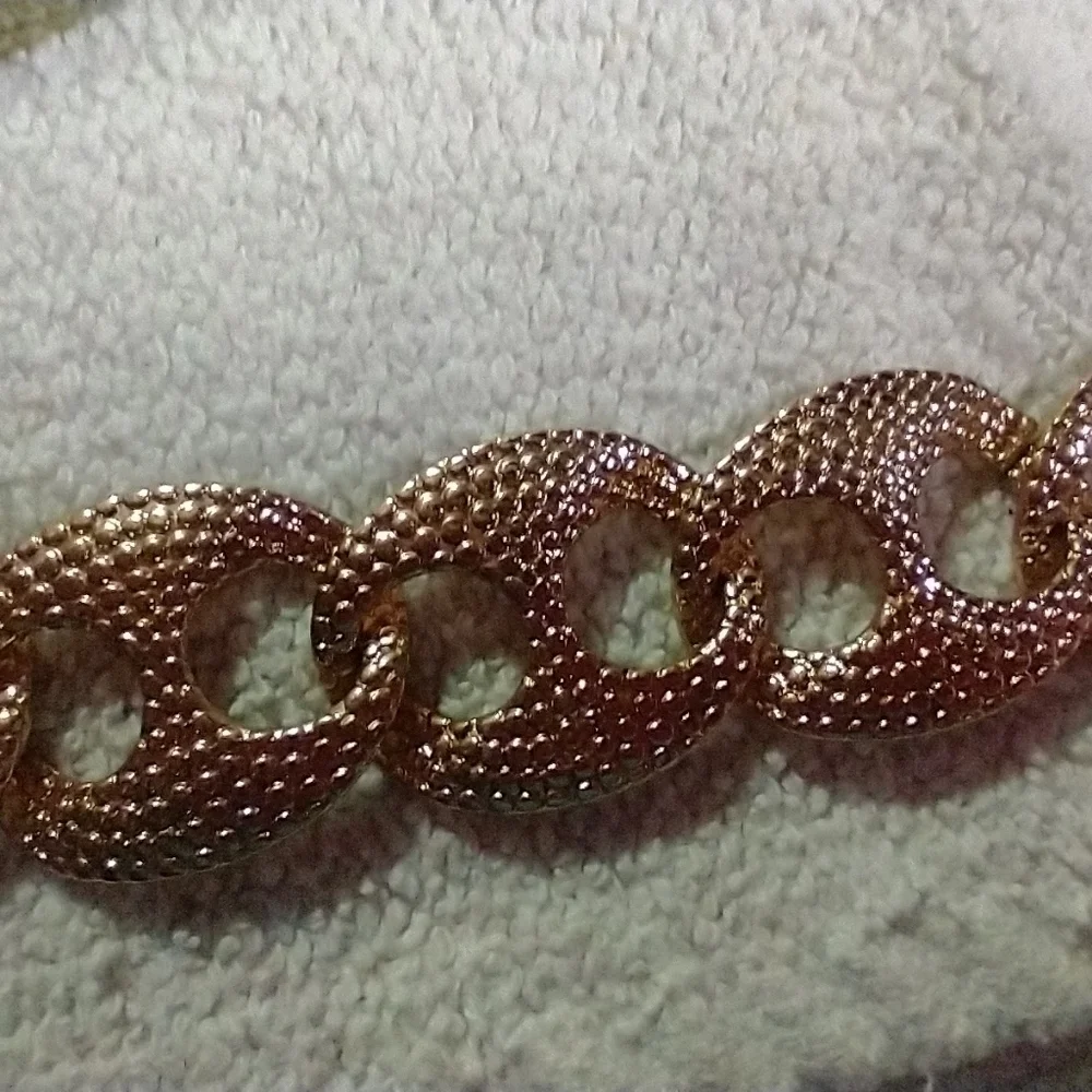 Large link goldtone textured chain bracelet